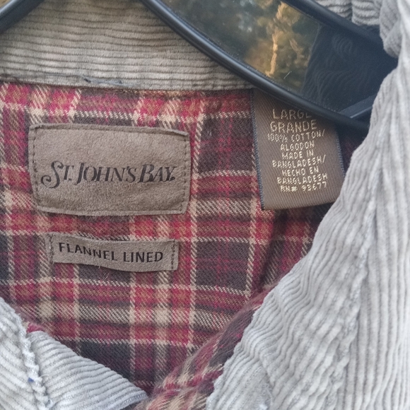 Gray Corduroy Button-Up Jacket Red Flannel Lined St. John's Bay Size Men's Large - Picture 6 of 9